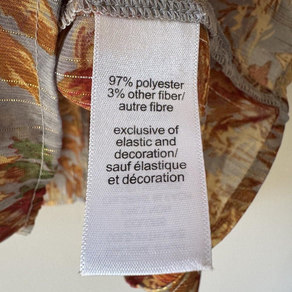 Maurices Fall Leaf Floral Peasant Blouse XL Gold Metallic Stripe Balloon Sleeve - Picture 3 of 5